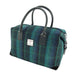 Blue with Turquoise Overcheck Scottish Harris Tweed Overnight Bag  Glen Appin