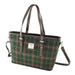 Green and Plum Check Scottish Harris Tweed Women's Large Tote Bag with Shoulder Strap Glen Appin of Scotland