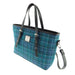 Sea Blue Check Scottish Harris Tweed Women's Large Tote Bag with Shoulder Strap Glen Appin of Scotland