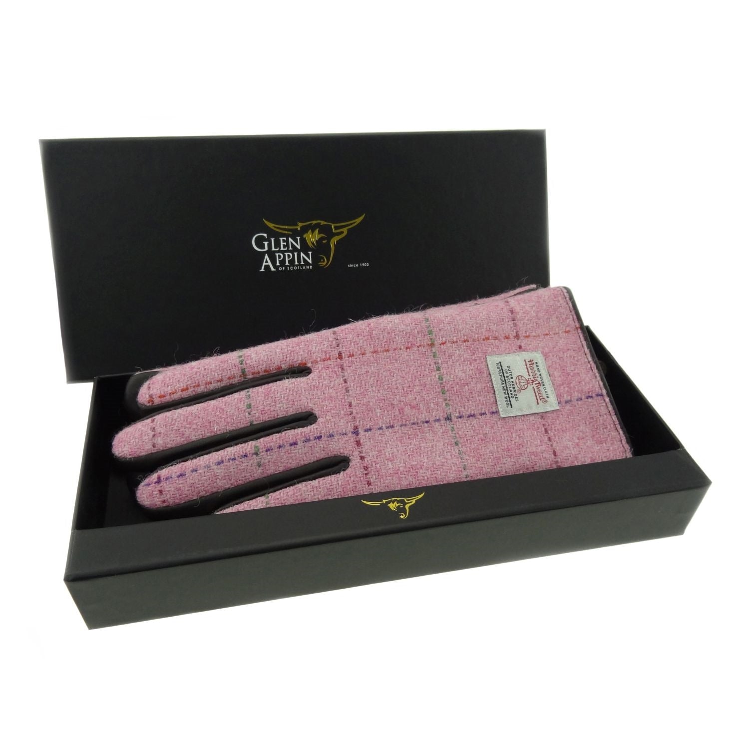 Women's Harris Tweed and Black Leather Gloves - Boxed