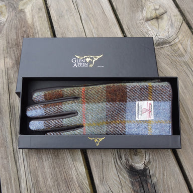 Womens Harris Tweed and Brown Leather Gloves - Boxed