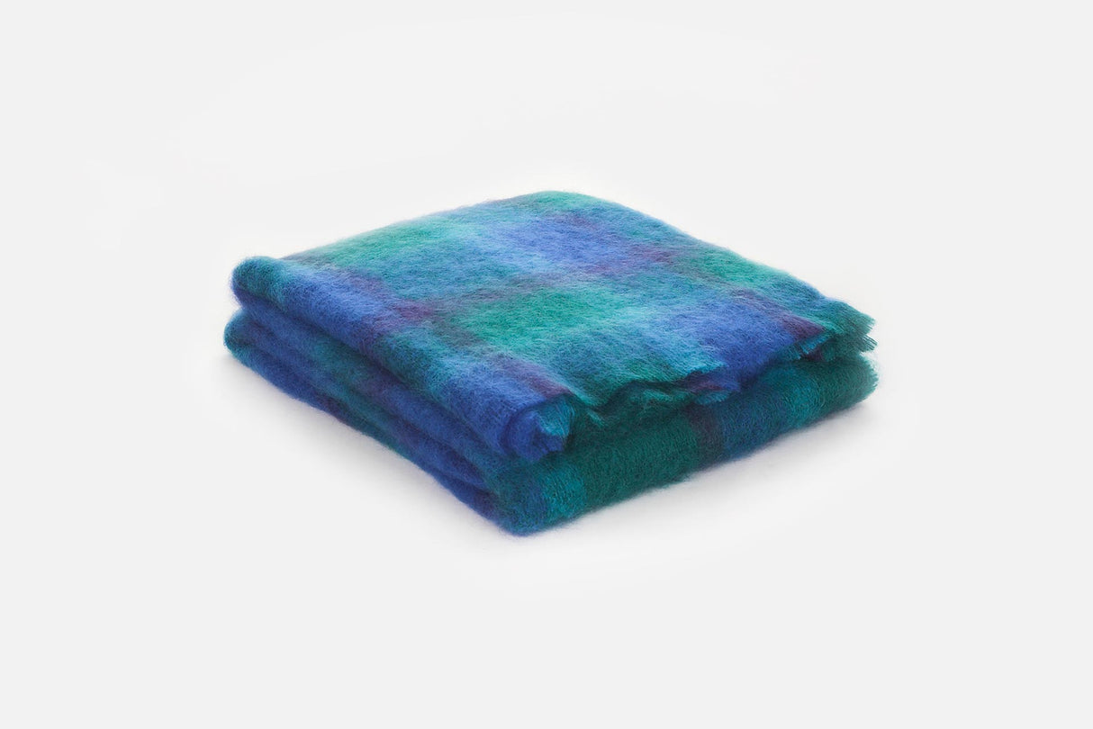 Large Plaid Brushed Mohair Irish Throw Blanket