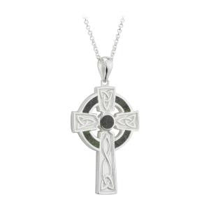 Sterling Silver Connemara Marble Celtic Cross Necklace
