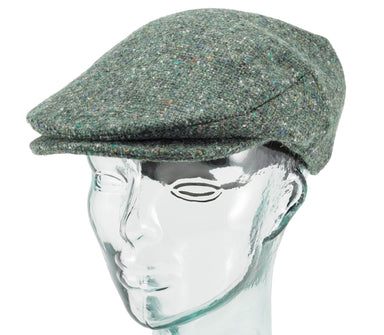 Green Donegal Tweed Mens Irish Flat Cap by Hanna Hats side view