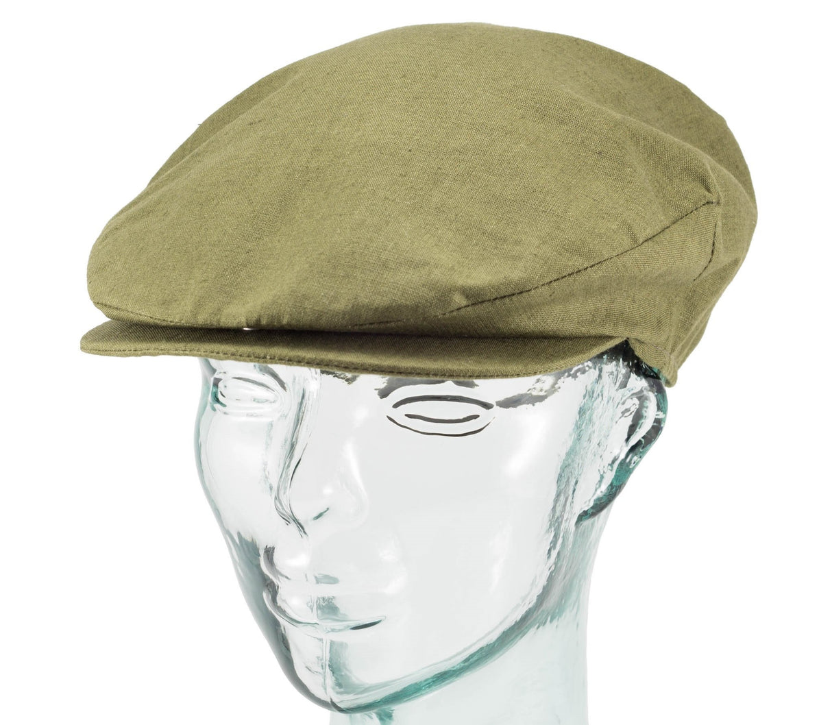 Hanna Hats Khaki Linen Vintage Cap offset front side view