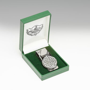 Trinity Knots Design on Pewter Money Clip in Green Gift Box by Mullingar Pewter from Real Irish