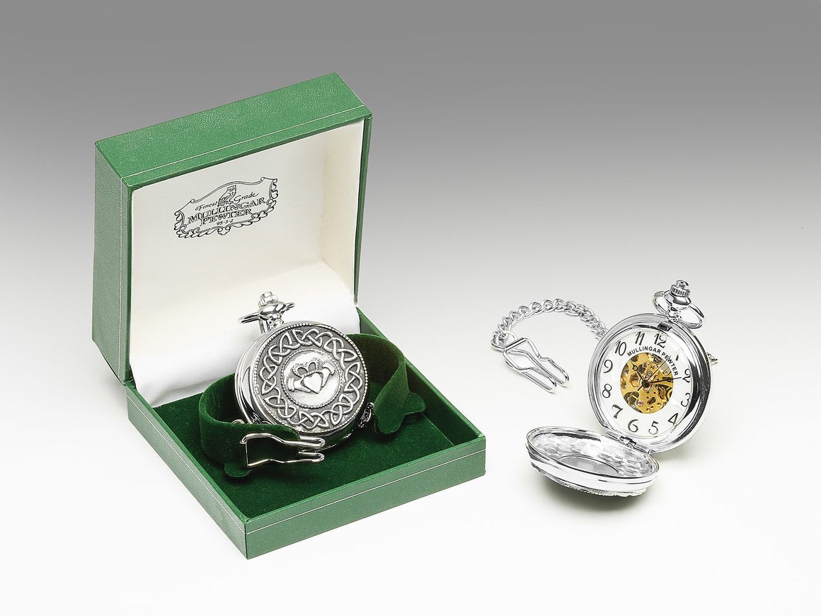 Mechanical Pocket Watch with Claddagh Design by Mullingar Pewter