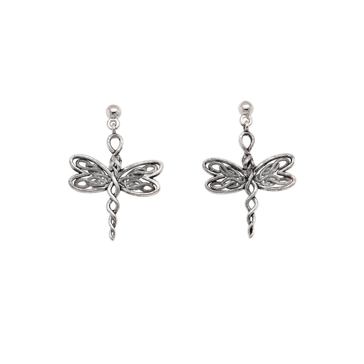 Dragonfly Post Earrings - Sterling Silver / Dark Rhodium and White Cubic Zirconia