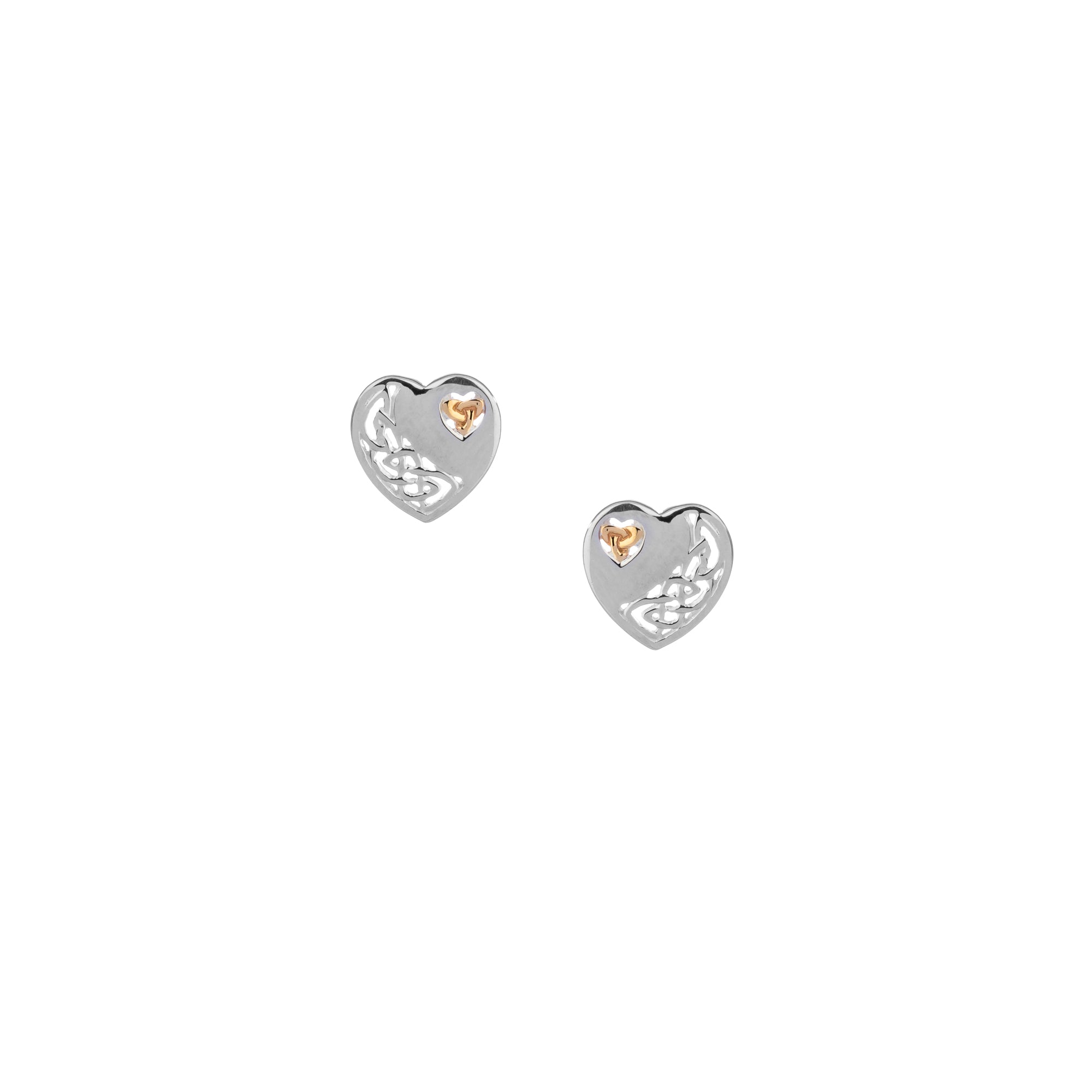S/Silver and 10K Gold Celtic Heart Post Earrings