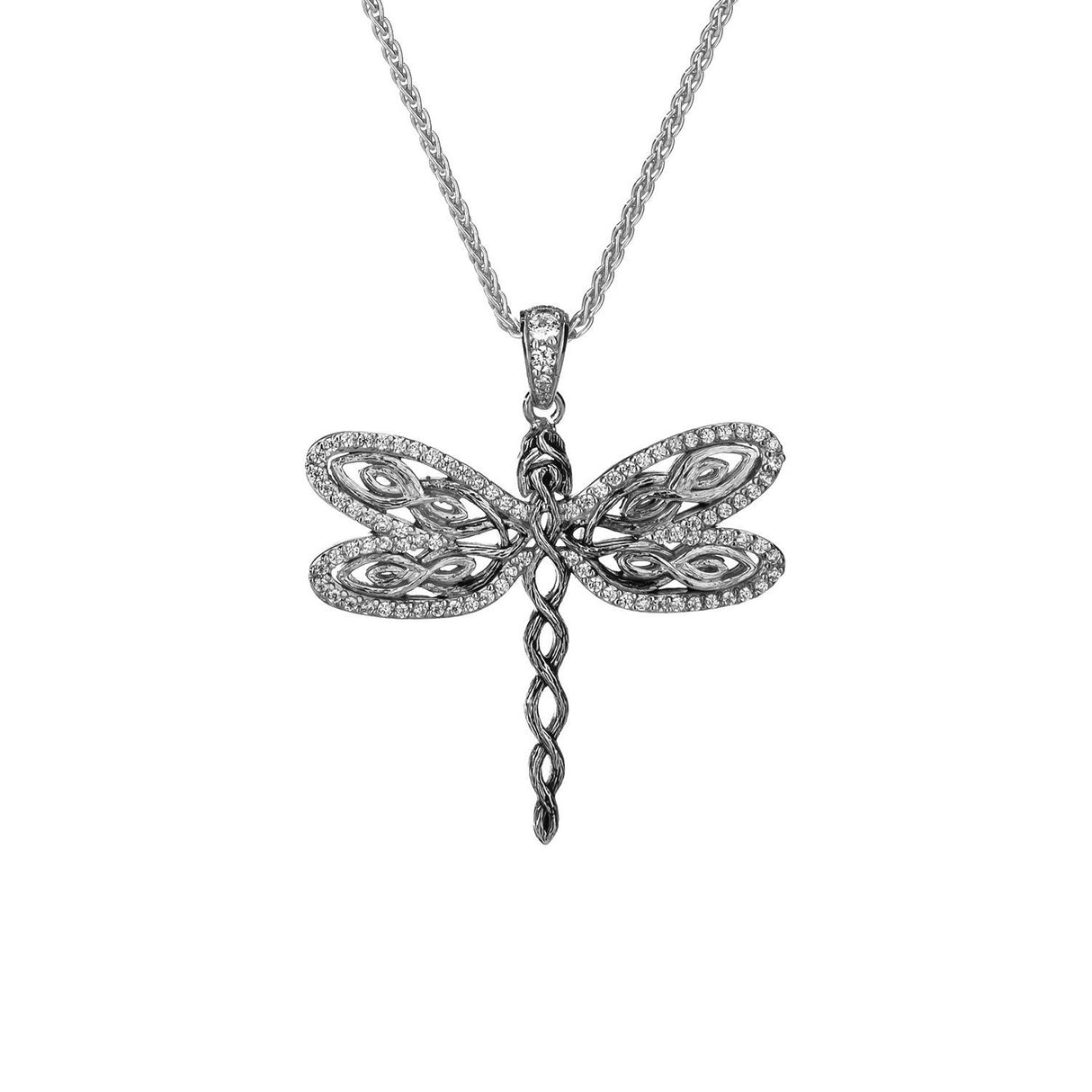 Dragonfly Pendant - Sterling Silver / Dark Rhodium and White Cubic Zirconia