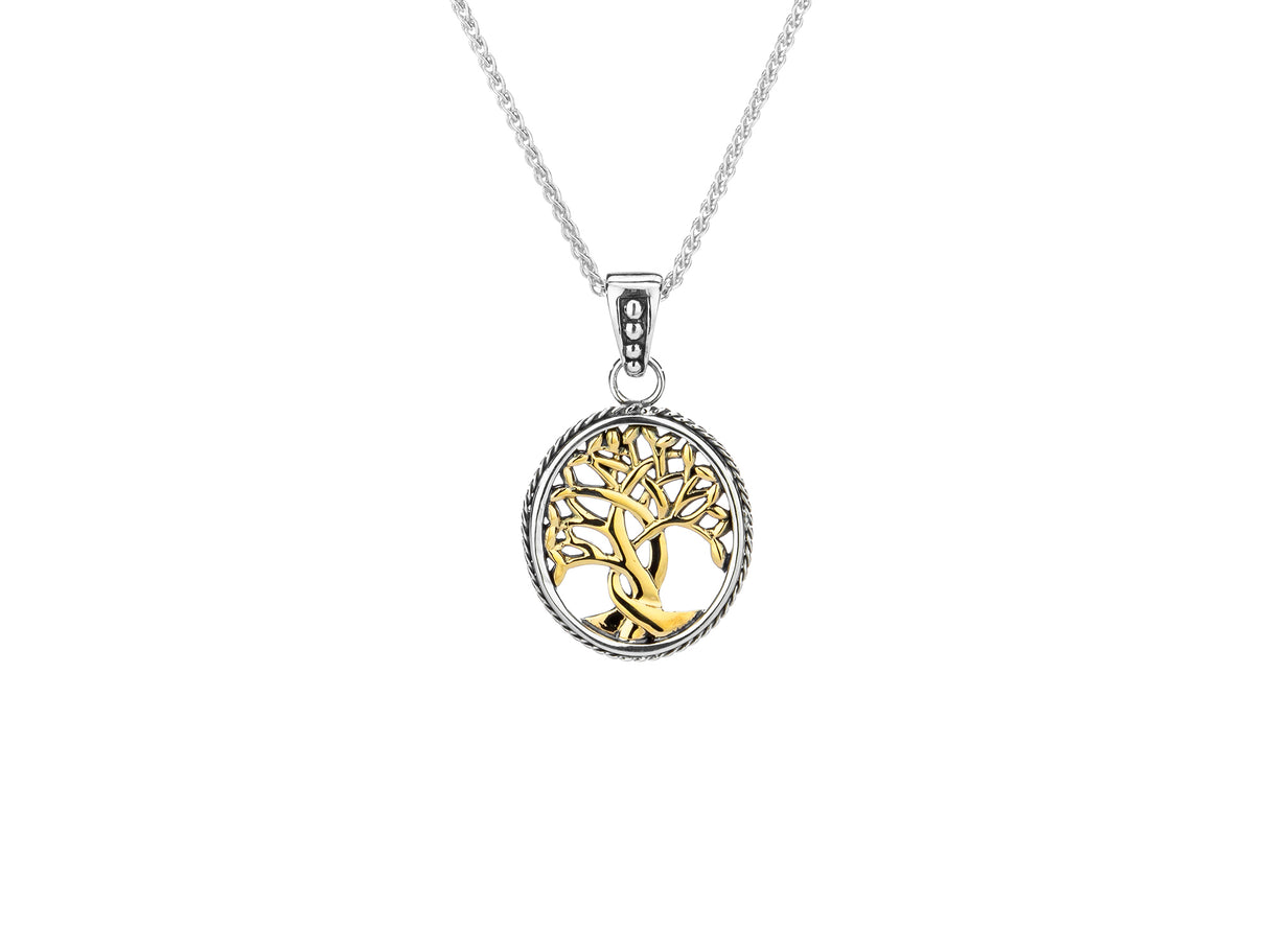 10K Yellow Gold and Sterling Silver Tree of Life Small Pendant