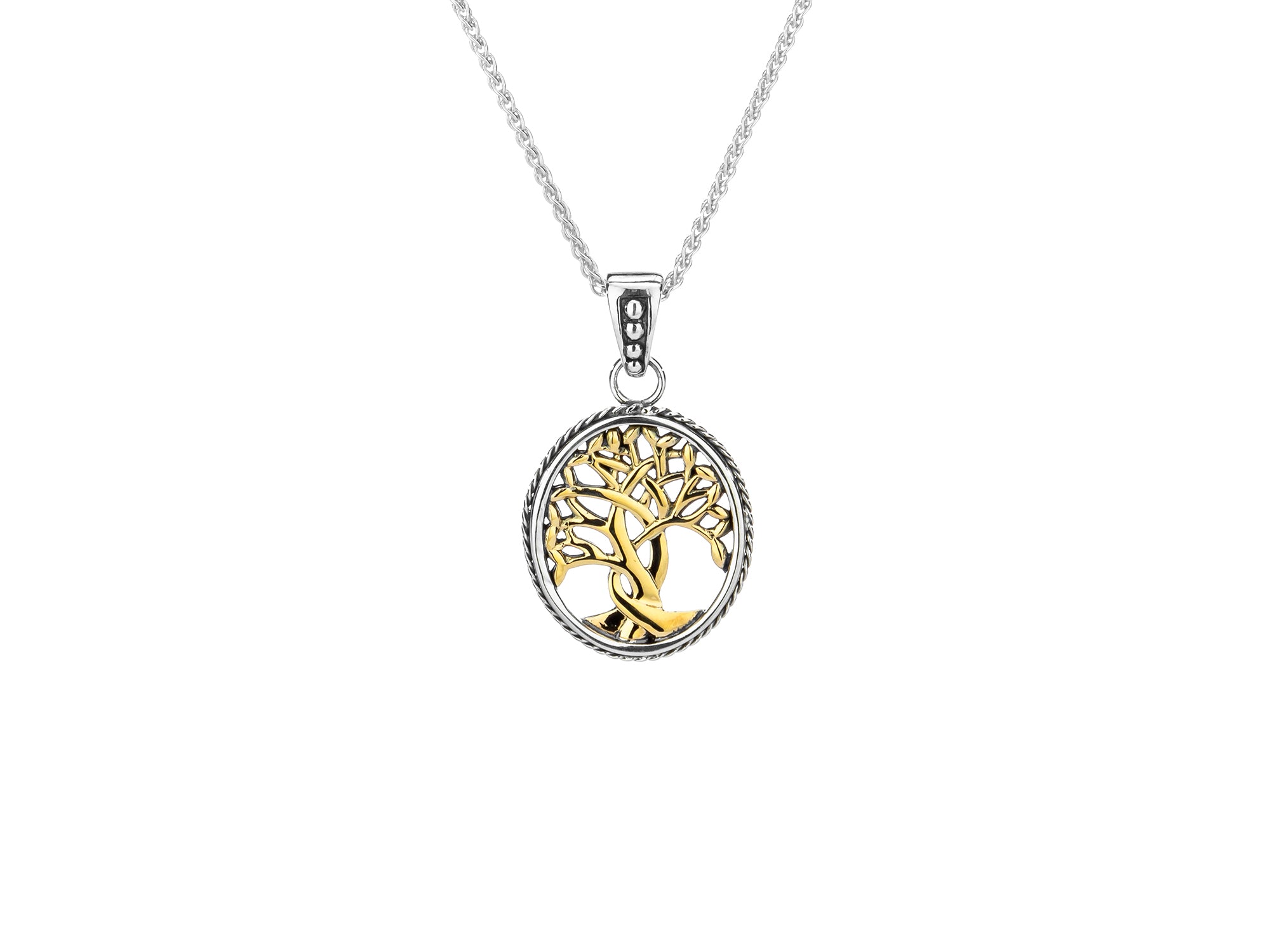 10K Yellow Gold and Sterling Silver Tree of Life Small Pendant