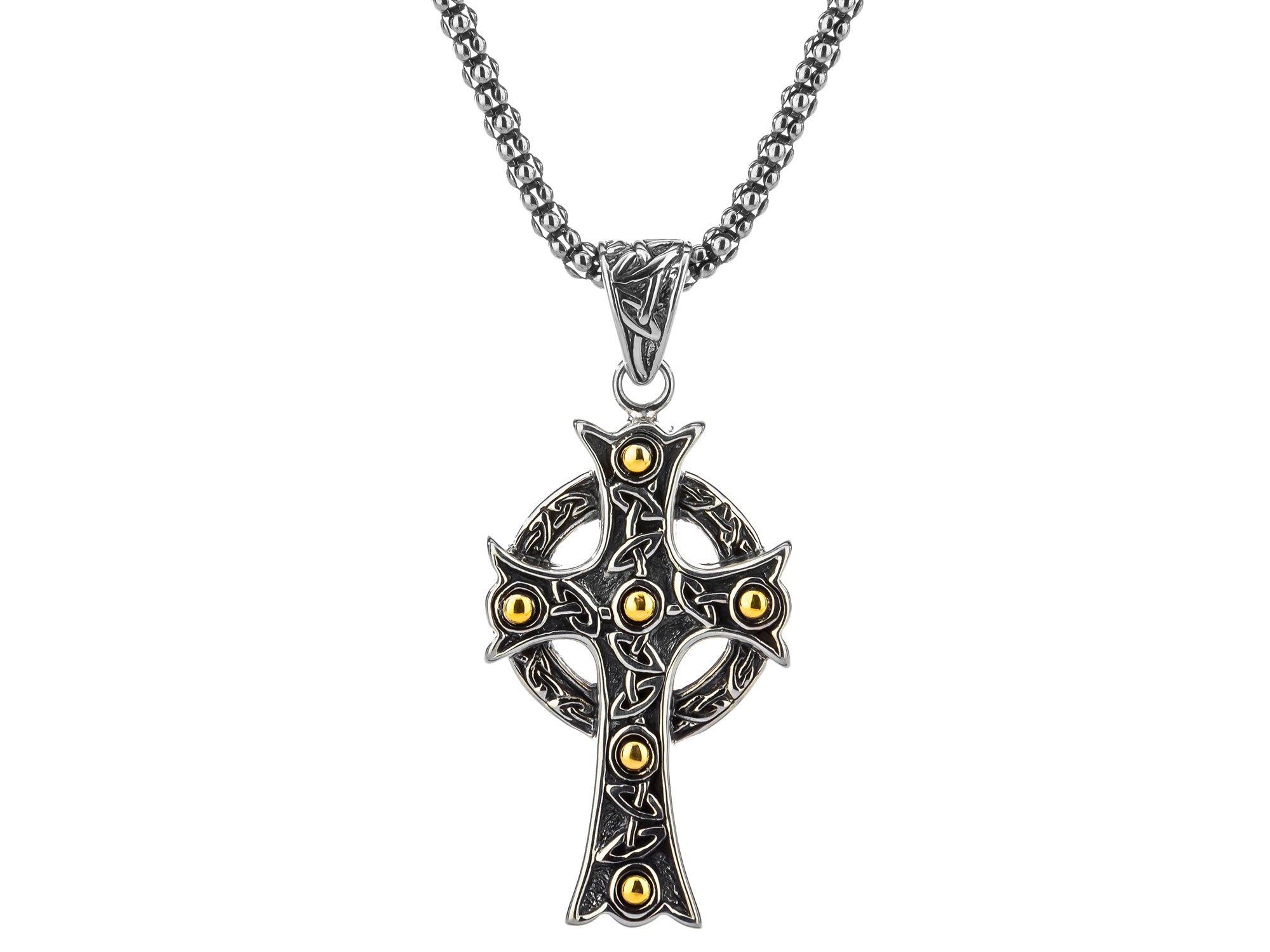 S/Silver and 10K Ornate Cross Oxidized Large Pendant