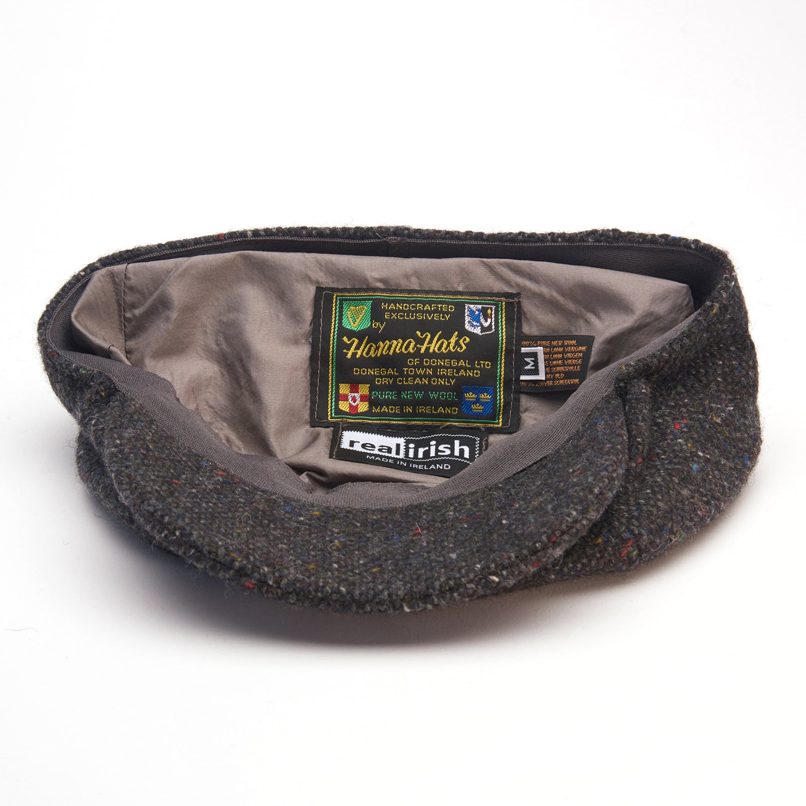inside view of Grey Donegal Tweed Peaky Blinders Style Cap by Hanna Hats of Donegal.