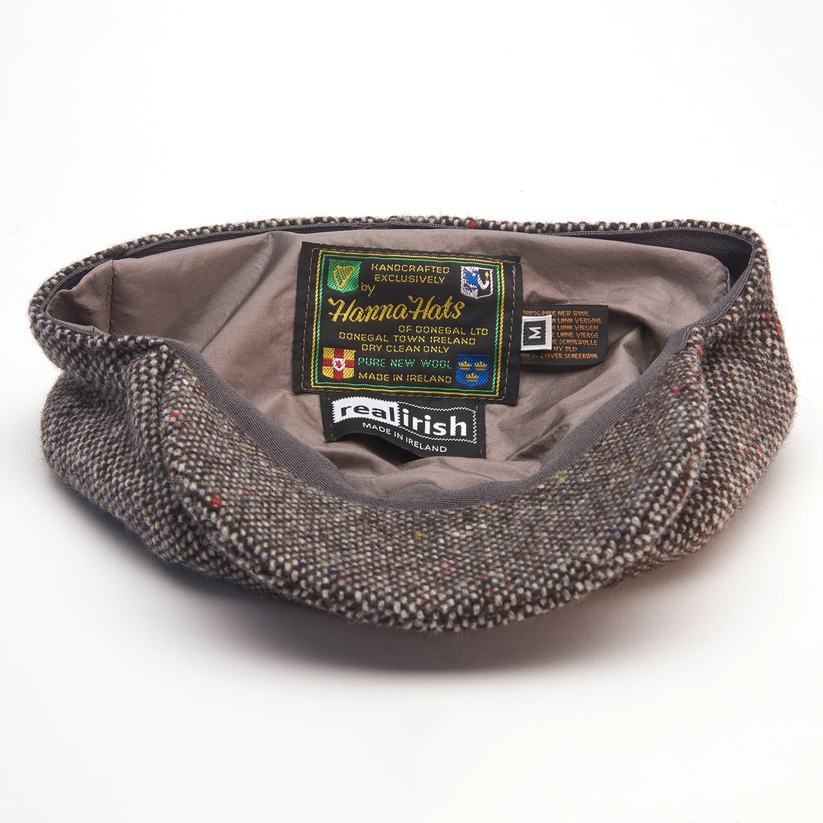 Inside view of Grey Donegal Tweed Peaky Blinders Style Cap by Hanna Hats of Donegal.