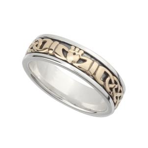 S21007 Silver and 10K Gold Ladies Claddagh Band
