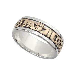 Silver and 10K Gold Mens Claddagh Band - S21008