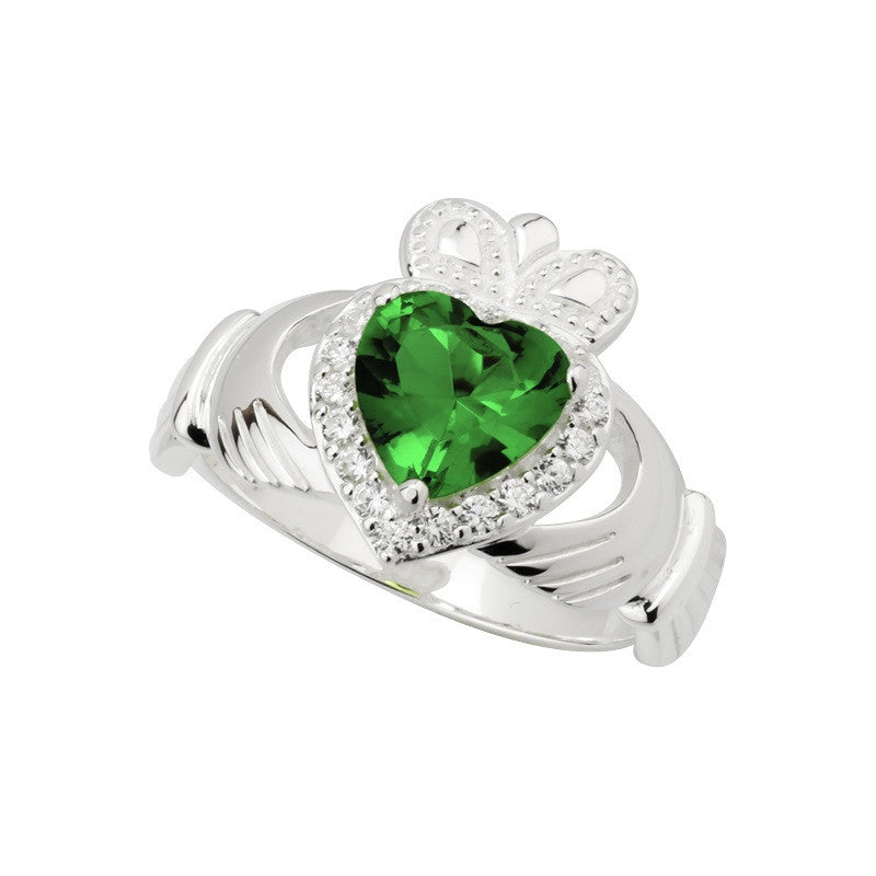 Ladies Green Crystal Claddagh Ring - S2971 by Solvar