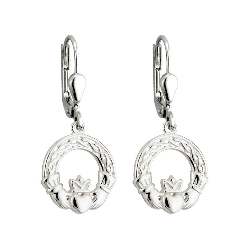 Celtic Claddagh with Knotwork Drop Earrings S/S - S33271