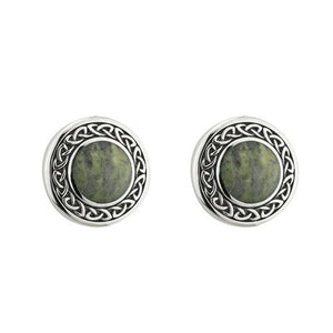 Celtic Connemara Marble Round Shield Stud Earrings
