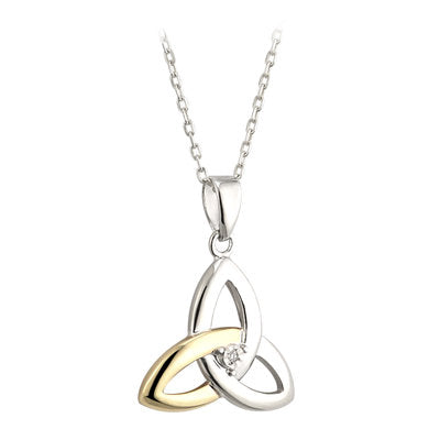 10K Gold & Diamond Silver Trinity Knot Pendant