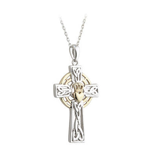 Silver & 10K Gold Claddagh Cross Pendant