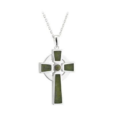 Small Silver Connemara Marble Cross Pendant
