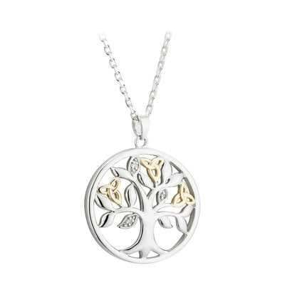 10K Gold & Diamond Silver Tree of Life Pendant