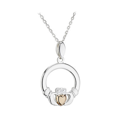 10K Gold & Sterling Silver Claddagh Pendant