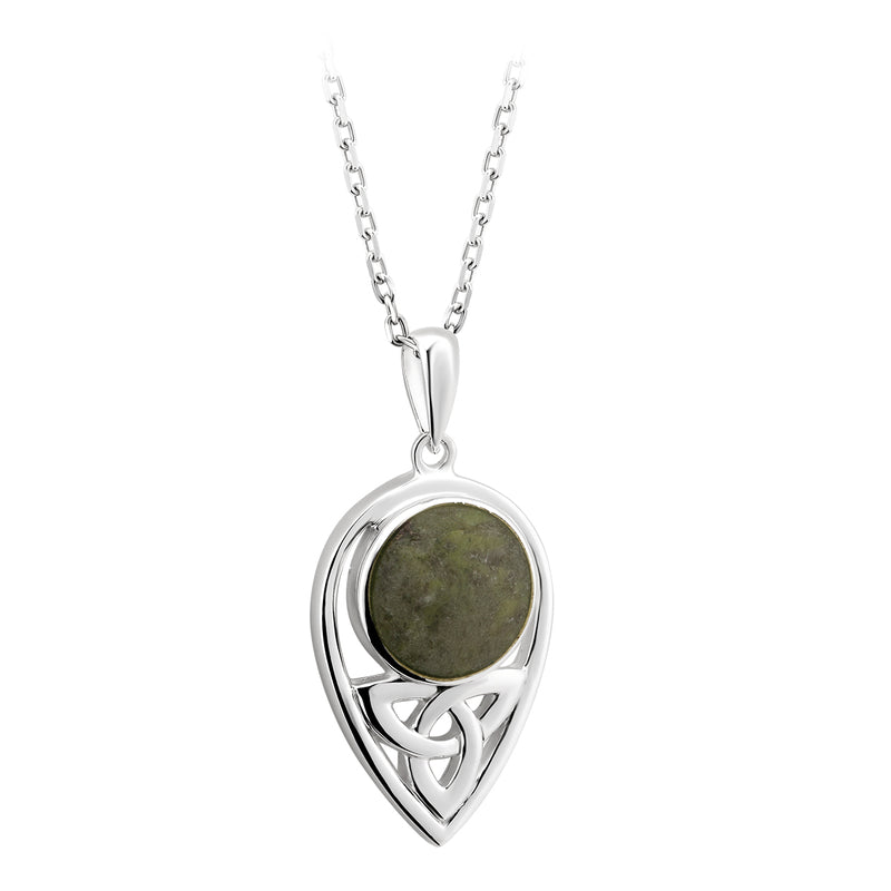 Silver Connemara Marble Trinity Knot Pendant Necklace