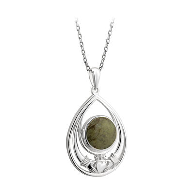 Silver Connemara Marble Claddagh Pendant