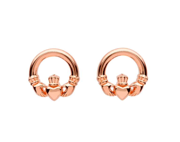 SE2249 Sterling Silver Claddagh Rose Gold Plated Stud Earrings