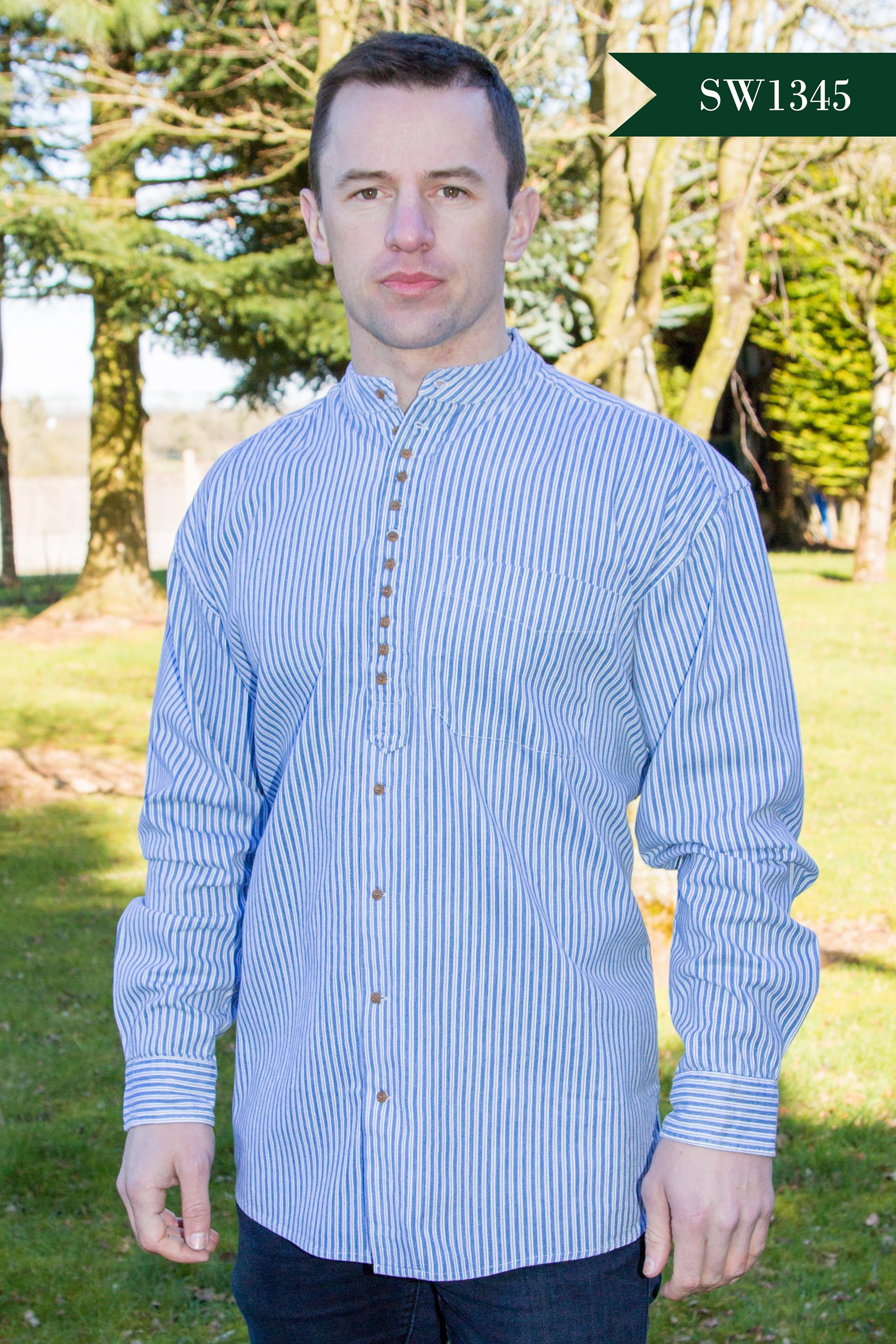 Irish Grandfather Shirt - Blue and White Pinstripe
