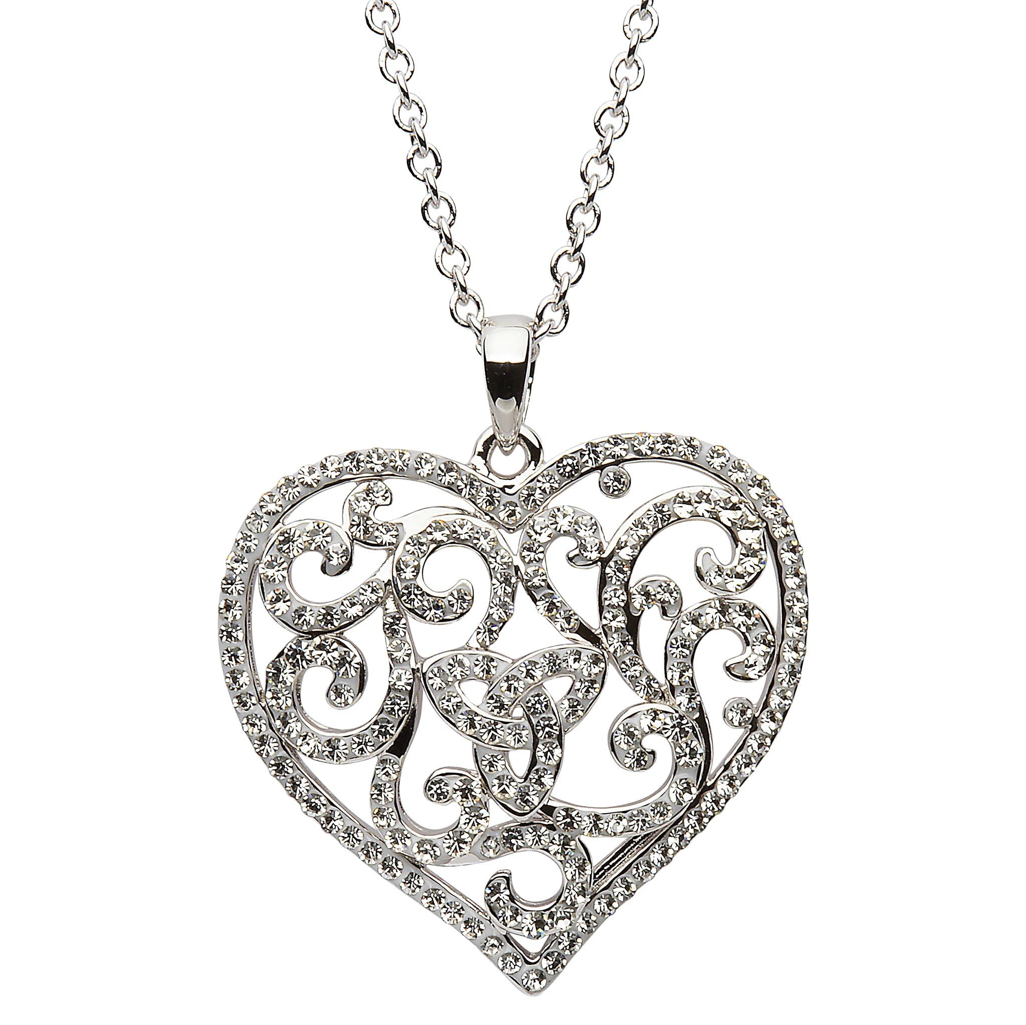 SW54 Heart Trinity Necklace Encrusted With White Swarovski Crystals by Shanore