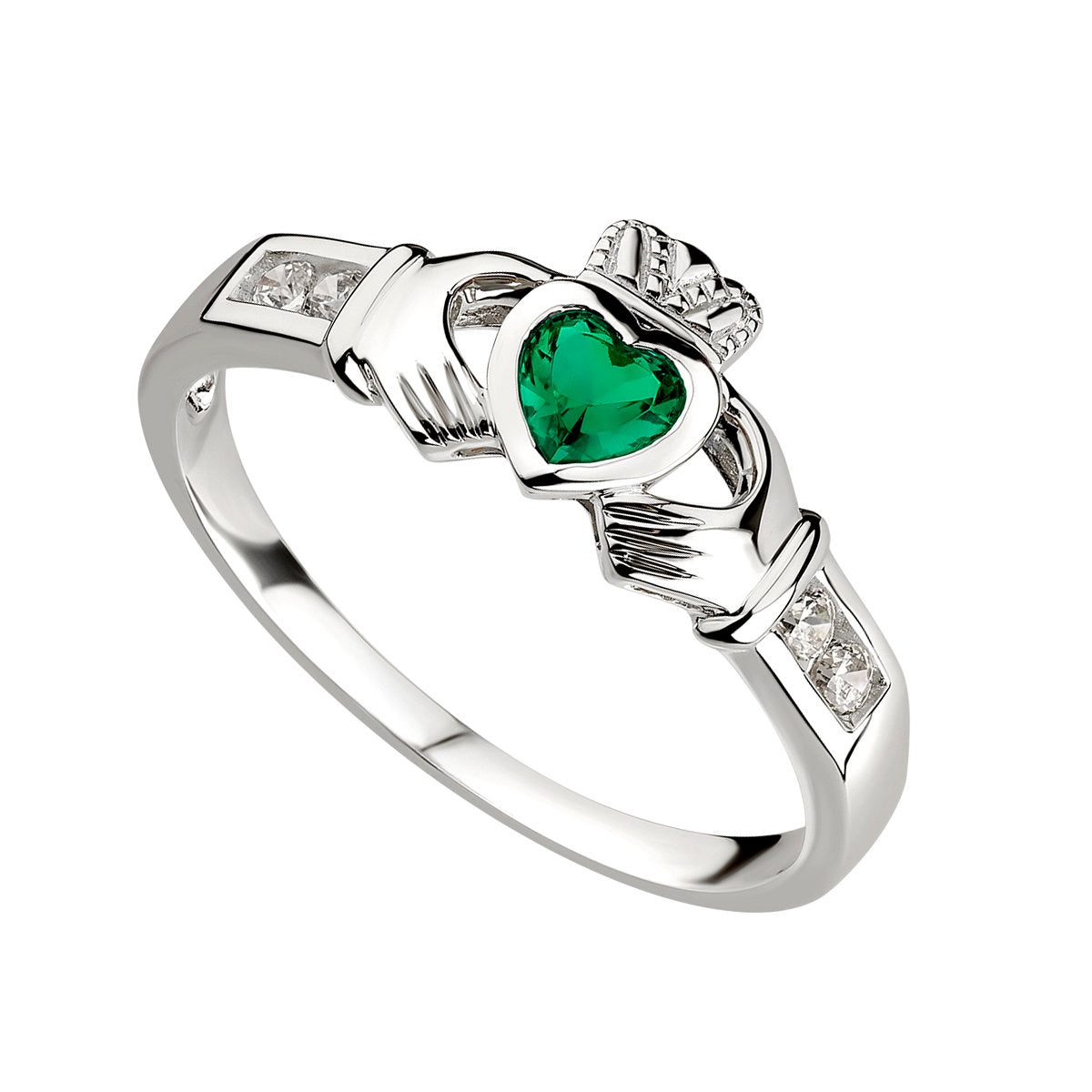 Sterling Silver Claddagh Emerald Ring
