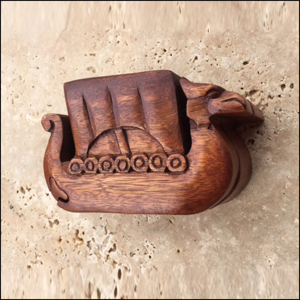 Viking Long Ship Puzzle Box Wood Carving TB-07