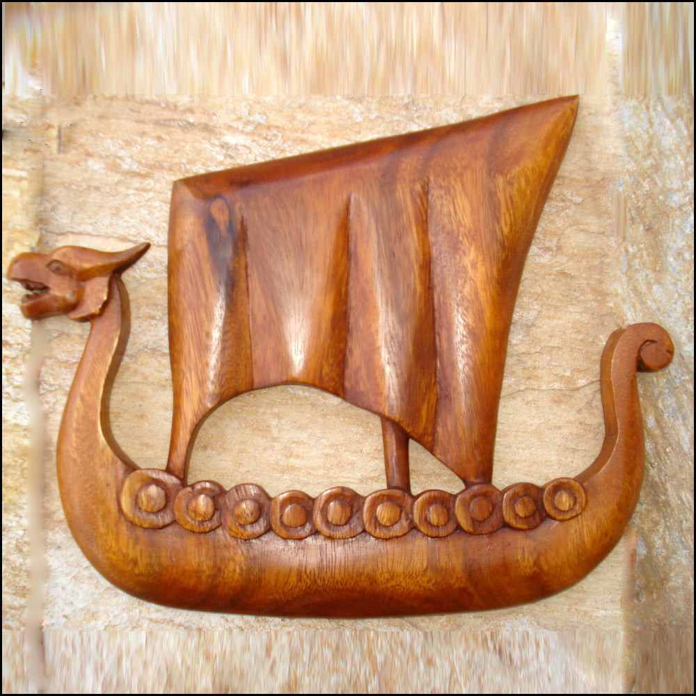 Viking Ship Wall Plaque Wood Carving VM-12