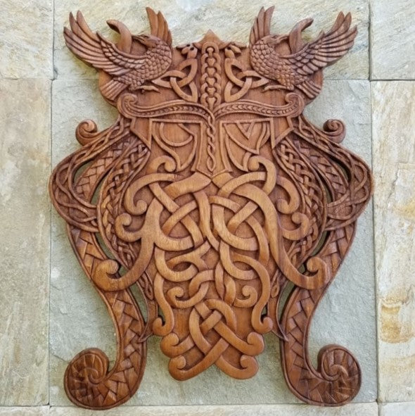 Odin's Knotwork Beard Wood Carving