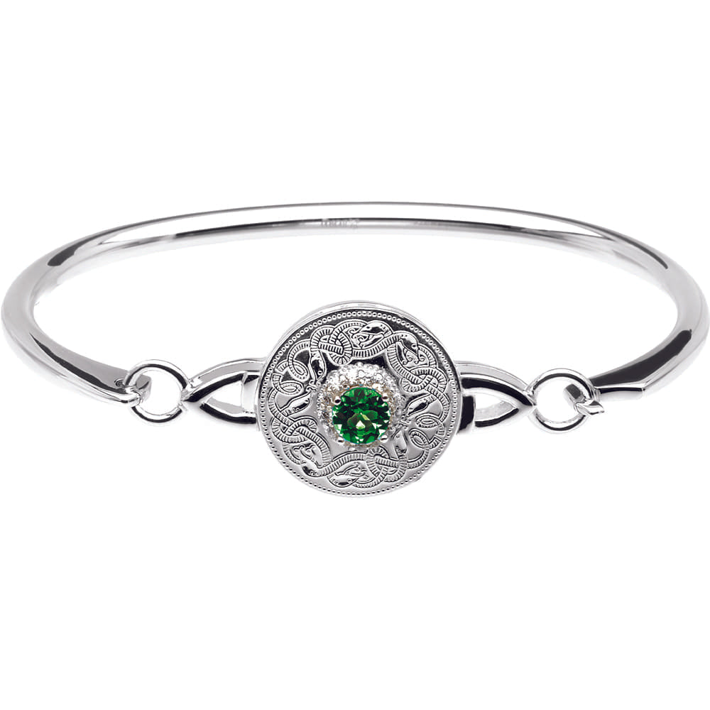 Celtic Warrior Style Wire Bangle with Emerald and Clear CZ by Stones