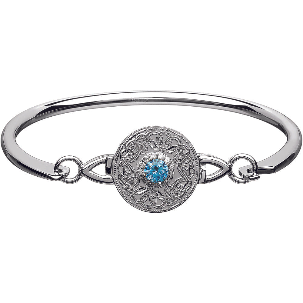 Celtic Warrior Style Wire Bangle with Swiss Blue and Clear CZ by Stones