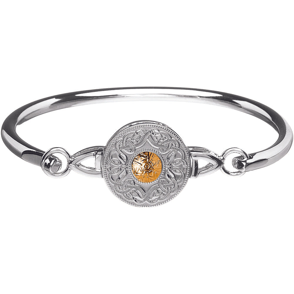 Celtic Warrior Wire Bangle – Medium Disc with 18K Gold Bead
