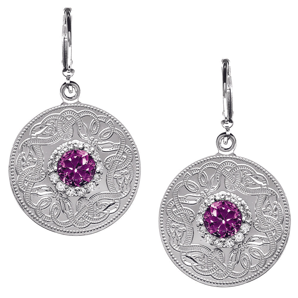 Celtic Warrior Style Earrings with Amethyst and Clear CZ Stones