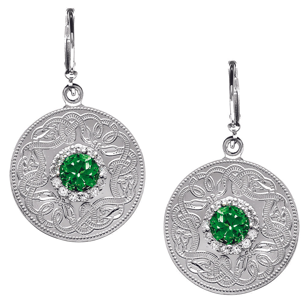 Celtic Warrior Style Earrings with Emerald and Clear CZ Stones