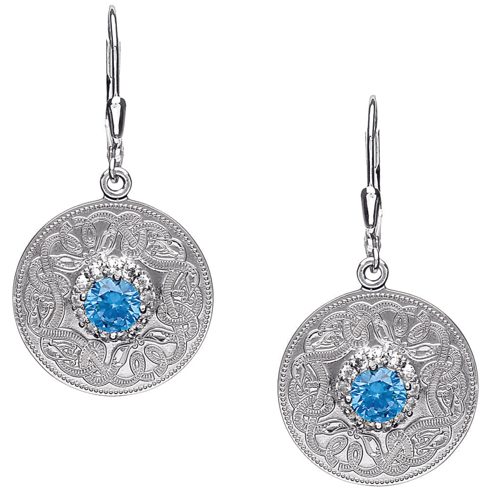 Celtic Warrior Style Earrings with Swiss Blue and Clear CZ Stones