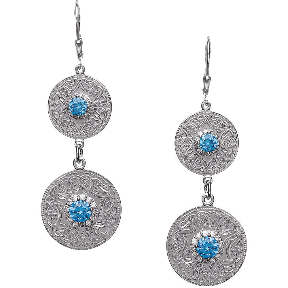 Celtic Warrior Style Double Earrings with Swiss Blue and Clear CZ Stones