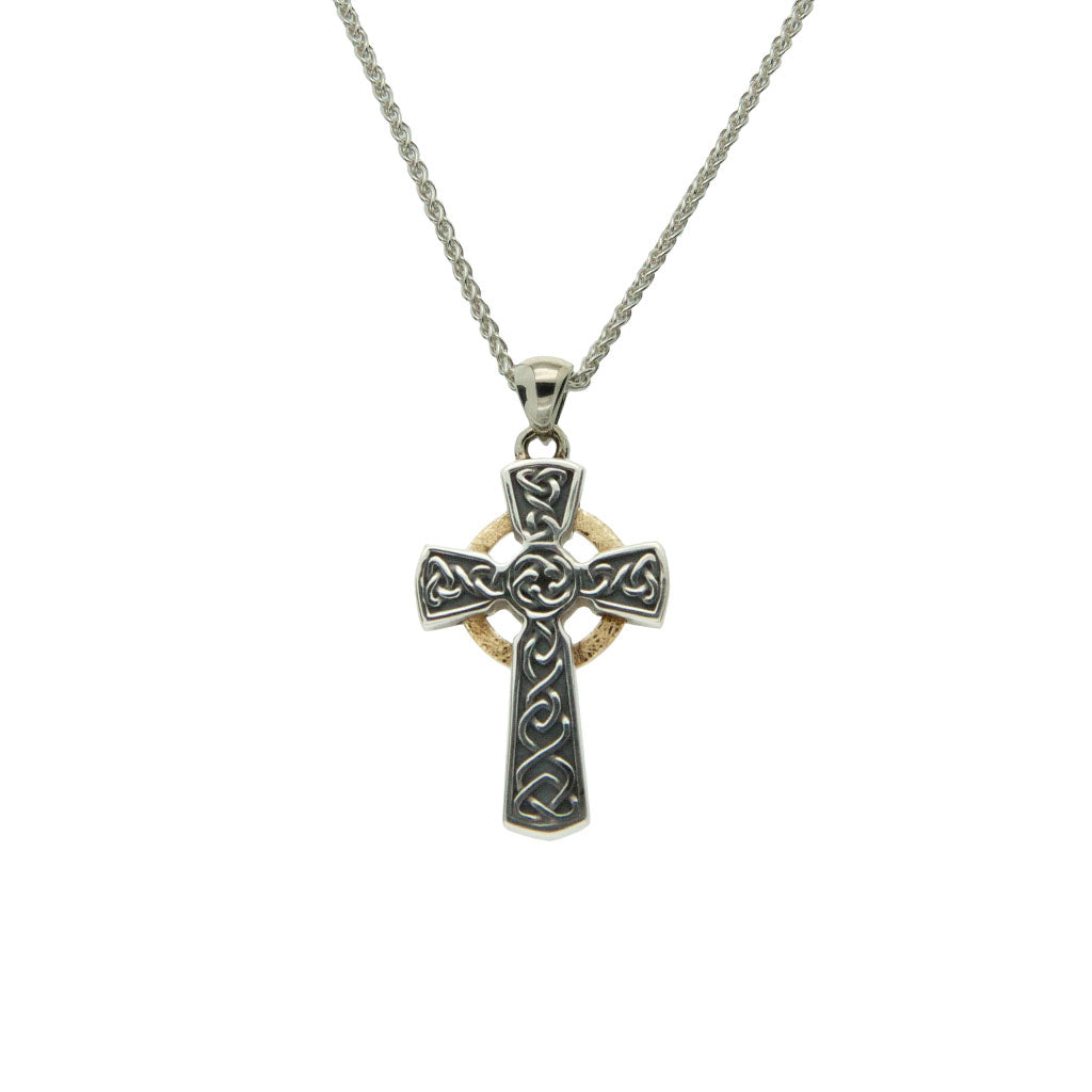 S/Silver and 10K Gold Oxidized Small Celtic Cross Pendant