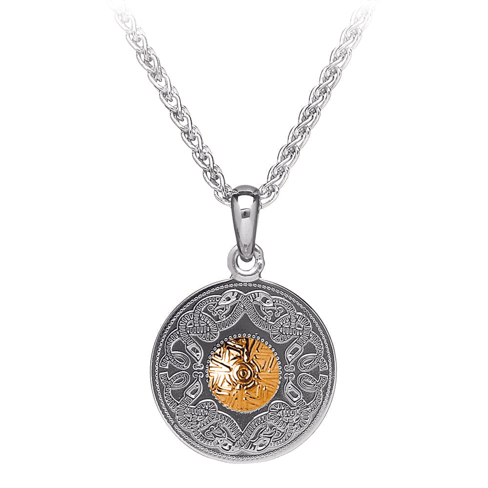 Celtic Warrior Pendant – Small Disc with 18K Gold Bead