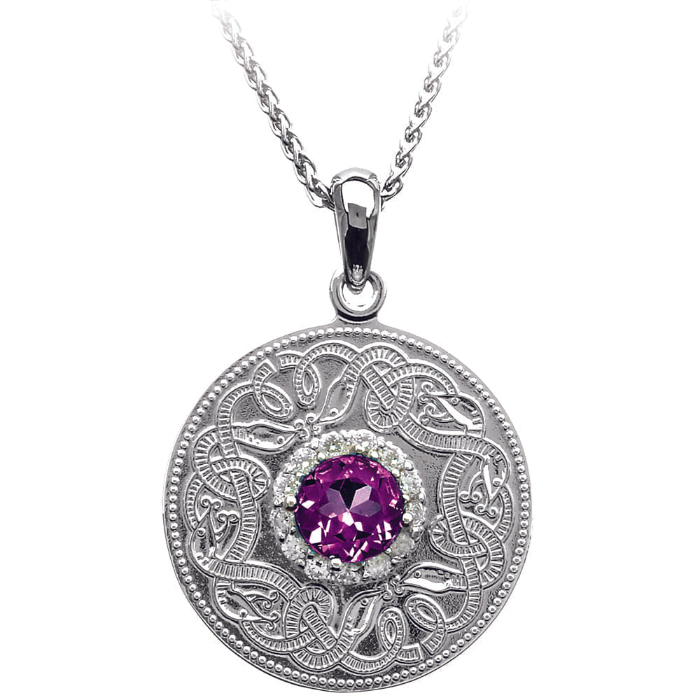 Celtic Warrior Necklace with Amethyst and Clear CZ Stones - Medium