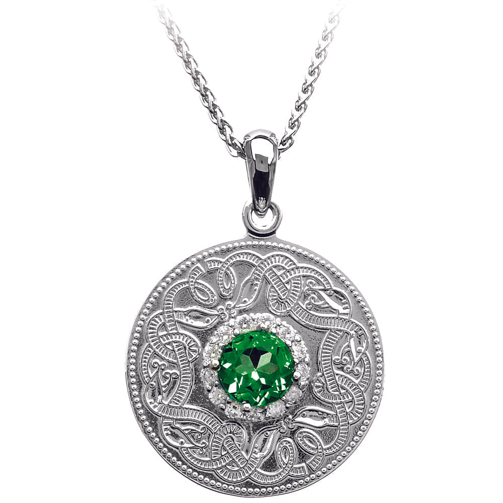 Celtic Warrior Necklace with Emerald and Clear CZ Stones - Medium