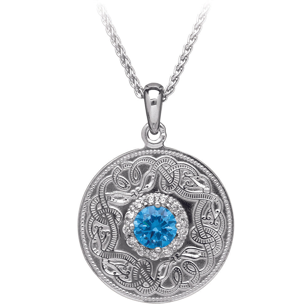 Celtic Warrior Necklace with Swiss Blue and Clear CZ Stones - Medium